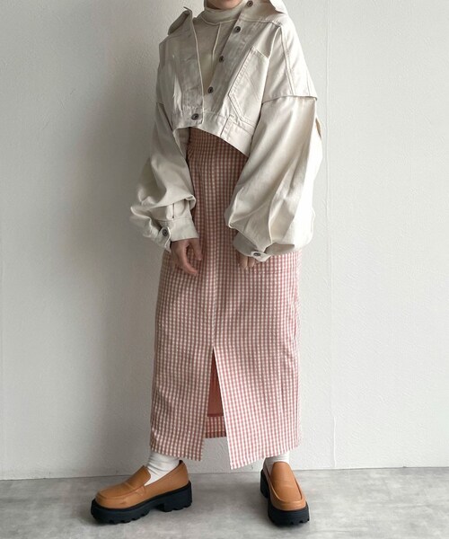 w closet（ダブルクローゼット）の「★先行予約★ギンガムチェックポケット付きペンシルスカート【3月中旬入荷】（スカート・レディース・グリーン/コーラルピンク/オフ/クロ・FREE）」の16枚目の写真