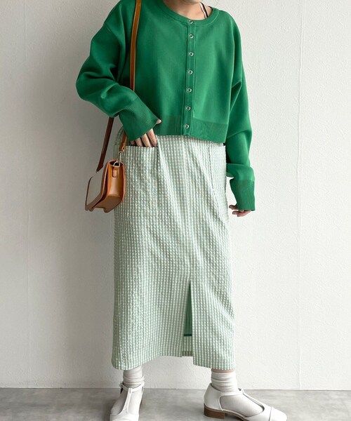 w closet（ダブルクローゼット）の「★先行予約★ギンガムチェックポケット付きペンシルスカート【3月中旬入荷】（スカート・レディース・グリーン/コーラルピンク/オフ/クロ・FREE）」の10枚目の写真