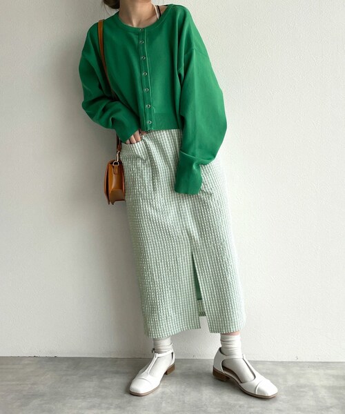 w closet（ダブルクローゼット）の「★先行予約★ギンガムチェックポケット付きペンシルスカート【3月中旬入荷】（スカート・レディース・グリーン/コーラルピンク/オフ/クロ・FREE）」の7枚目の写真