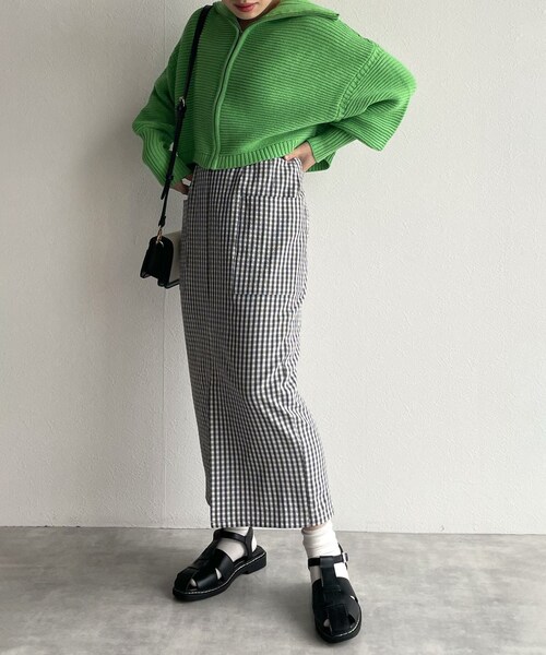 w closet（ダブルクローゼット）の「★先行予約★ギンガムチェックポケット付きペンシルスカート【3月中旬入荷】（スカート・レディース・グリーン/コーラルピンク/オフ/クロ・FREE）」の18枚目の写真