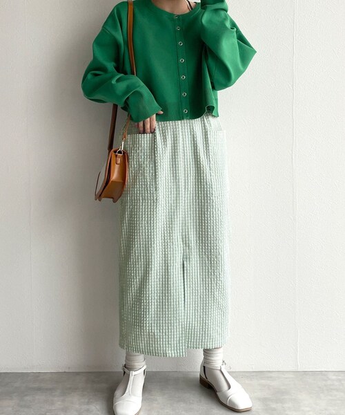 w closet（ダブルクローゼット）の「★先行予約★ギンガムチェックポケット付きペンシルスカート【3月中旬入荷】（スカート・レディース・グリーン/コーラルピンク/オフ/クロ・FREE）」の11枚目の写真