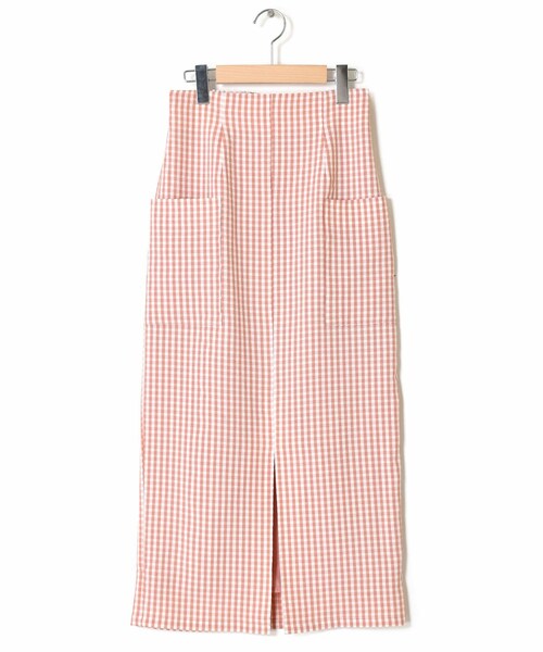 w closet（ダブルクローゼット）の「★先行予約★ギンガムチェックポケット付きペンシルスカート【3月中旬入荷】（スカート・レディース・グリーン/コーラルピンク/オフ/クロ・FREE）」の5枚目の写真