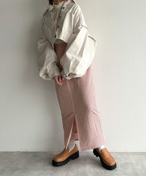 w closet（ダブルクローゼット）の「★先行予約★ギンガムチェックポケット付きペンシルスカート【3月中旬入荷】（スカート・レディース・グリーン/コーラルピンク/オフ/クロ・FREE）」の15枚目の写真