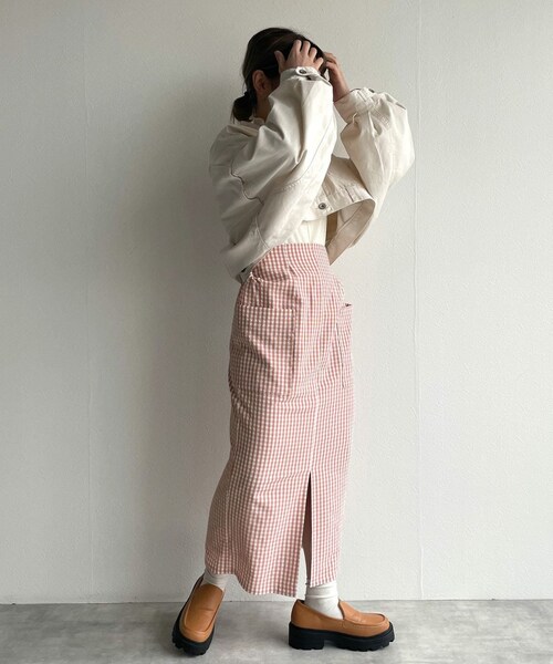 w closet（ダブルクローゼット）の「★先行予約★ギンガムチェックポケット付きペンシルスカート【3月中旬入荷】（スカート・レディース・グリーン/コーラルピンク/オフ/クロ・FREE）」の12枚目の写真