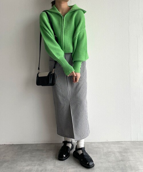 w closet（ダブルクローゼット）の「★先行予約★ギンガムチェックポケット付きペンシルスカート【3月中旬入荷】（スカート・レディース・グリーン/コーラルピンク/オフ/クロ・FREE）」の19枚目の写真