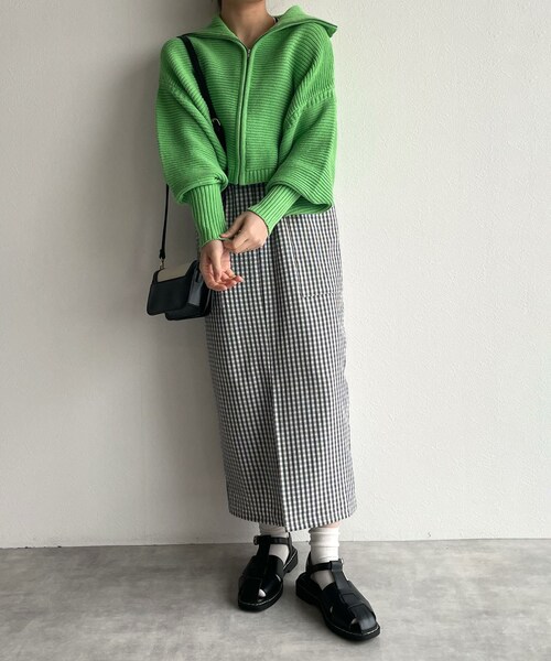 w closet（ダブルクローゼット）の「★先行予約★ギンガムチェックポケット付きペンシルスカート【3月中旬入荷】（スカート・レディース・グリーン/コーラルピンク/オフ/クロ・FREE）」の21枚目の写真