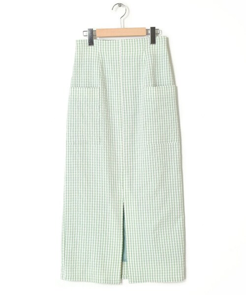 w closet（ダブルクローゼット）の「★先行予約★ギンガムチェックポケット付きペンシルスカート【3月中旬入荷】（スカート・レディース・グリーン/コーラルピンク/オフ/クロ・FREE）」の4枚目の写真