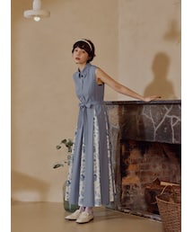 Marjorie | 思念的角度，獨家青花瓷印花拼色無袖洋裝