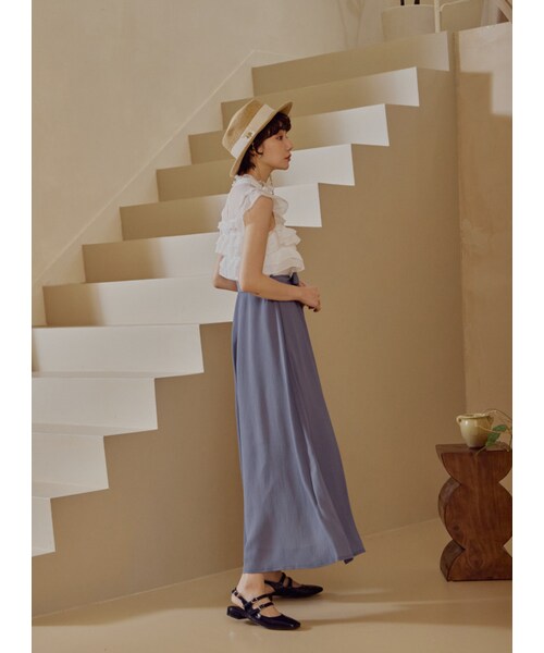 Marjorie（マージョリー）の「迴游，透膚荷葉造型異材質拼接連身褲（パンツ・レディース・粉/淺藍・XS/S/M/L）」の15枚目の写真