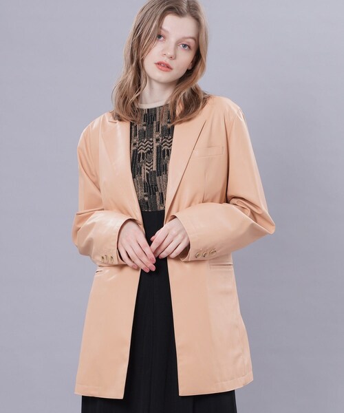 Ameri（アメリ）の「フェイクレザーカラージャケット 01210660150（テーラードジャケット・レディース・BLK/ORG・S/M）」の2枚目の写真