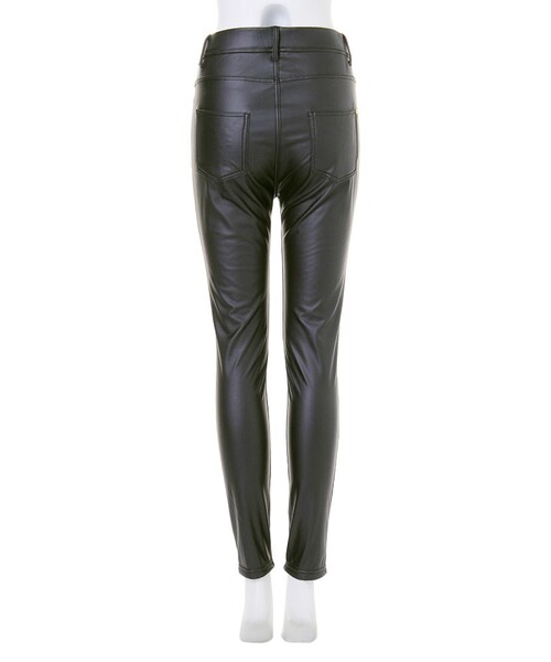 MURUA（ムルーア）の「【CASUAL】ストレッチフェイクレザーマットレギパン（パンツ・レディース・ブラック・1/2）」の3枚目の写真
