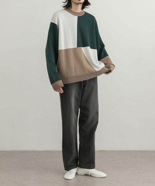 URBAN RESEARCH ID(アーバンリサーチ アイディー)の「URBAN RESEARCH iD 色塊拼接針織衫(トップス・メンズ・藏青色/綠色・M/L)」の6枚目の写真