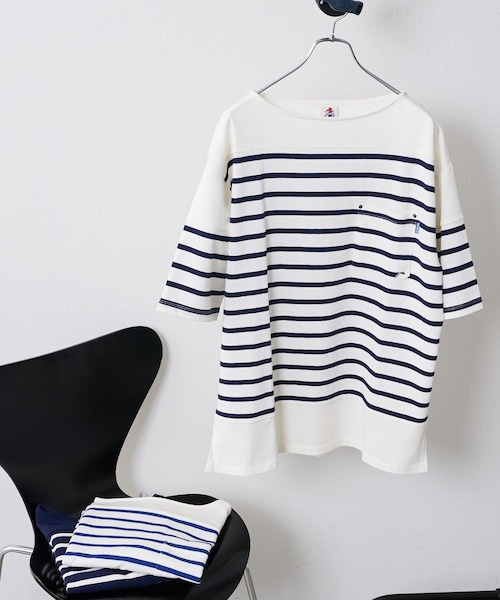 CIAOPANIC TYPY(チャオパニックティピー)の「【GEVACO / ゲバコ】度詰天竺パネルボーダー半袖TEE(Tシャツ/カットソー・メンズ・オフホワイト/ブルー/ネイビー・S/M/L)」の1枚目の写真
