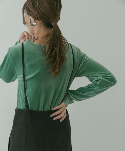 KBF+(ケービーエフプラス)の「KBF+ ベロアロングTシャツ∴(その他・レディース・GREEN/CHARCOAL/L.GREIGE・one)」の4枚目の写真