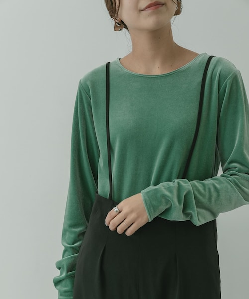 KBF+(ケービーエフプラス)の「KBF+ ベロアロングTシャツ∴(その他・レディース・GREEN/CHARCOAL/L.GREIGE・one)」の5枚目の写真