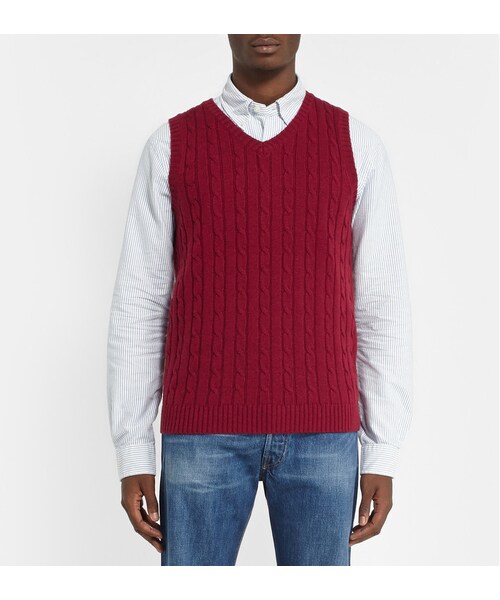 BEAMS（ビームス）の「Beams Plus Cable-Knit Merino Wool Sleeveless Sweater（ニット/セーター・メンズ・Red・M/L/S/XL）」の5枚目の写真