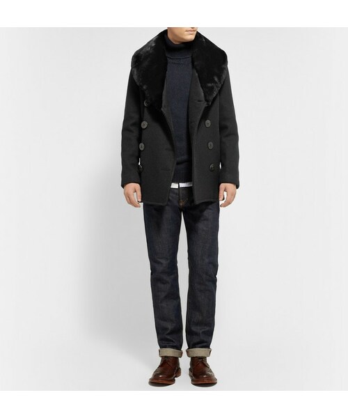 schott（ショット）の「Schott Thompson Shearling-Collar Wool-Blend Peacoat（ジャケット/アウター・メンズ・Black・L/XL）」の4枚目の写真