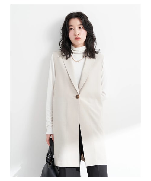 earth music&ecology（アースミュージックアンドエコロジー）の「【予約】ロングジレ（ジャケット/アウター・ライトベージュ/モカ・F）」の2枚目の写真