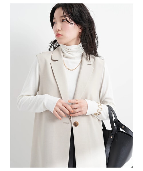 earth music&ecology（アースミュージックアンドエコロジー）の「【予約】ロングジレ（ジャケット/アウター・ライトベージュ/モカ・F）」の4枚目の写真