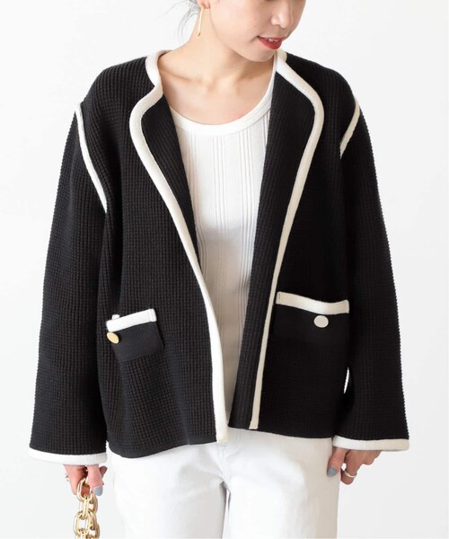 VERMEIL par iena　バイカラー　ノーカラージャケット　カーディガン VERMEIL par iena バイカラー ノーカラージャケット カーディガン 追加