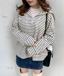OLIVE des OLIVE（オリーブデオリーブ）の「ボーダーハーフジッププルオーバー（Tシャツ/カットソー・レディース）」