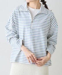PUAL CE CIN | ボーダーハーフジッププルオーバー(Tシャツ/カットソー)