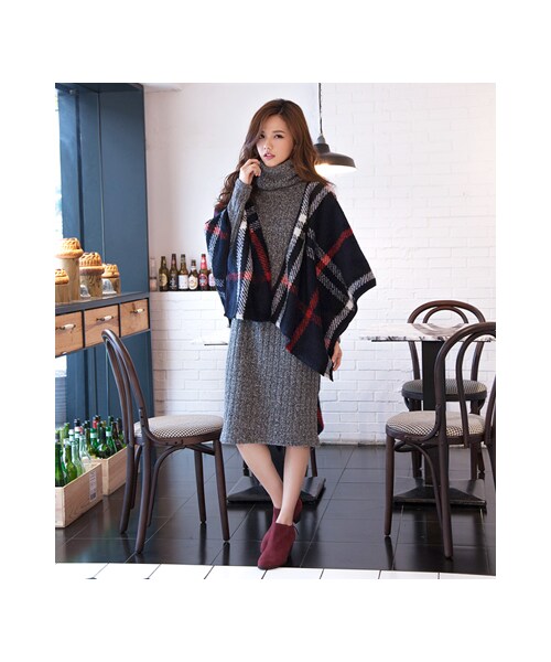 gracegift（グレースギフト）の「暖氛美人 韓國混色翻領針織長洋裝（ワンピース/ドレス・レディース・灰・F）」の4枚目の写真