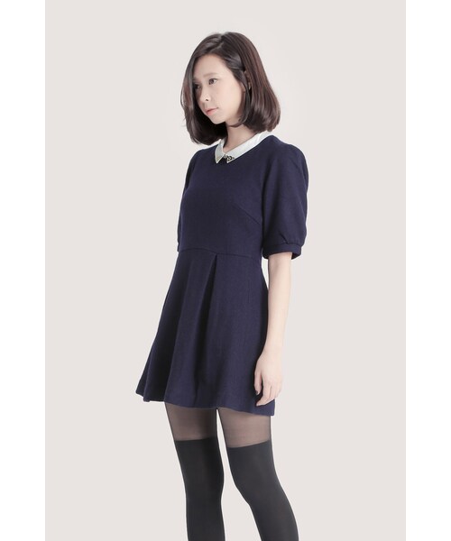 ORENDA（オレンダ）の「名媛千金風飾領毛呢洋裝（ワンピース/ドレス・レディース・酒紅/丈青/麻灰・S/M）」の5枚目の写真