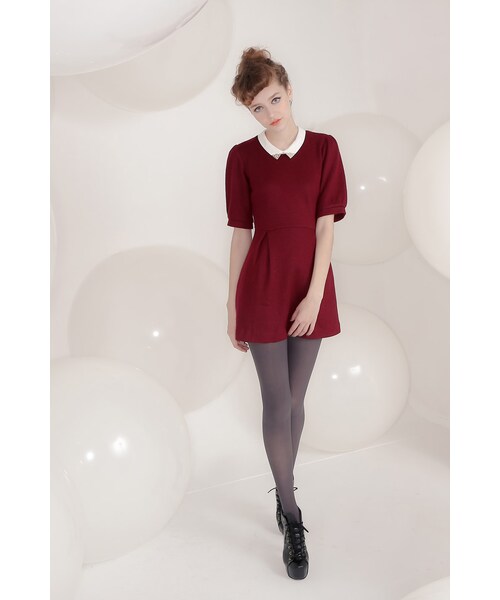 ORENDA（オレンダ）の「名媛千金風飾領毛呢洋裝（ワンピース/ドレス・レディース・酒紅/丈青/麻灰・S/M）」の9枚目の写真