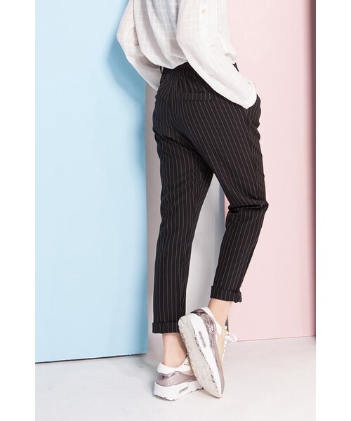 ORENDA(オレンダ)の「英倫風格直條紋鬆緊老爺褲(パンツ・レディース・灰/黑・S/M/L)」の14枚目の写真