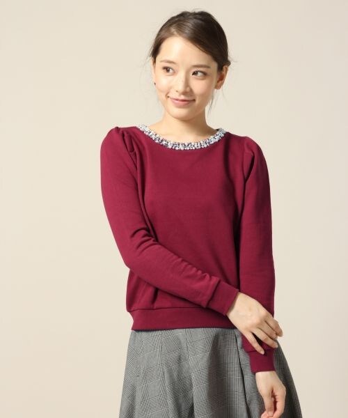 LOWRYS FARM（ローリーズファーム）の「スウェットビジュープルオーバーロングスリーブ（トップス・レディース・オフ/ブラック/グレー/バーガンディ・Ｍ/Ｌ）」の4枚目の写真