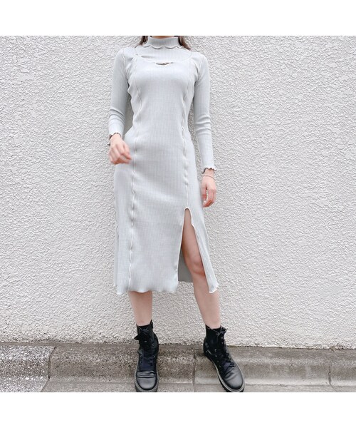 lilLilly（リルリリー）の「リブアンサンブルドレス（ワンピース/ドレス・レディース・IVORY(3/4~順次配送)/MINT (3/4~順次配送)/BLACK (3/4~順次配送)）」の3枚目の写真