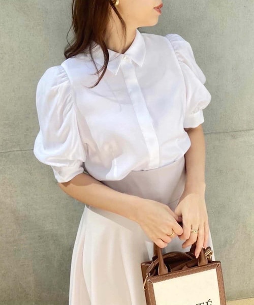 AD2020 archive ギャザーボリュームスリーブブラウス パフ 白