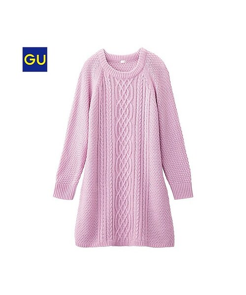 GU（ジーユー）の「（GU）ケーブルワンピース（長袖）（WOMEN ⁄ ニット・レディース・YELLOW/OFF WHITE/GRAY/LIGHT PURPLE/NAVY/BLUE・S/L/XL/M）」の6枚目の写真