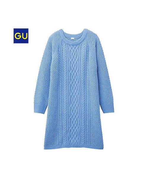 GU（ジーユー）の「（GU）ケーブルワンピース（長袖）（WOMEN ⁄ ニット・レディース・YELLOW/OFF WHITE/GRAY/LIGHT PURPLE/NAVY/BLUE・S/L/XL/M）」の5枚目の写真