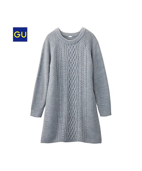 GU（ジーユー）の「（GU）ケーブルワンピース（長袖）（WOMEN ⁄ ニット・レディース・YELLOW/OFF WHITE/GRAY/LIGHT PURPLE/NAVY/BLUE・S/L/XL/M）」の3枚目の写真