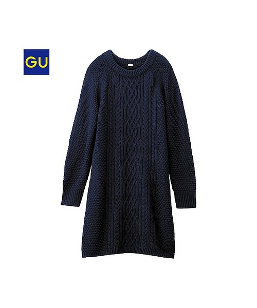 GU（ジーユー）の「（GU）ケーブルワンピース（長袖）（WOMEN ⁄ ニット・レディース・YELLOW/OFF WHITE/GRAY/LIGHT PURPLE/NAVY/BLUE・S/L/XL/M）」の4枚目の写真