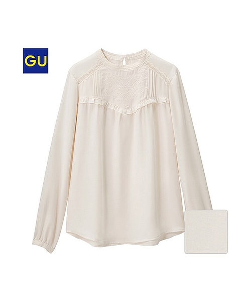 GU（ジーユー）の「（GU）ヴィクトリアンブラウス（長袖）（WOMEN ⁄ シャツ・ブラウス・レディース・NAVY/OFF WHITE・S/M/L）」の2枚目の写真