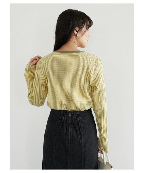 Green Parks(グリーンパークス)の「配色リブプルオーバー(トップス・イエロー/グリーン/ネイビー・F)」の4枚目の写真