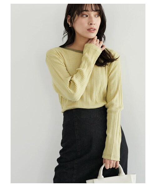 Green Parks(グリーンパークス)の「配色リブプルオーバー(トップス・イエロー/グリーン/ネイビー・F)」の1枚目の写真