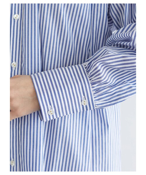 Green　Parks（グリーンパークス）の「・ELENCARE DUE ストライプシャツワンピース（ワンピース/ドレス・ブラック/ベージュ/グリーン/ブルー・F）」の9枚目の写真