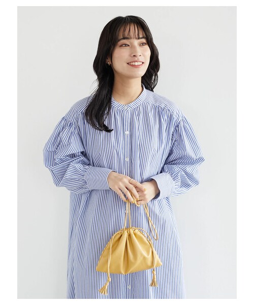 Green　Parks（グリーンパークス）の「・ELENCARE DUE ストライプシャツワンピース（ワンピース/ドレス・ブラック/ベージュ/グリーン/ブルー・F）」の5枚目の写真