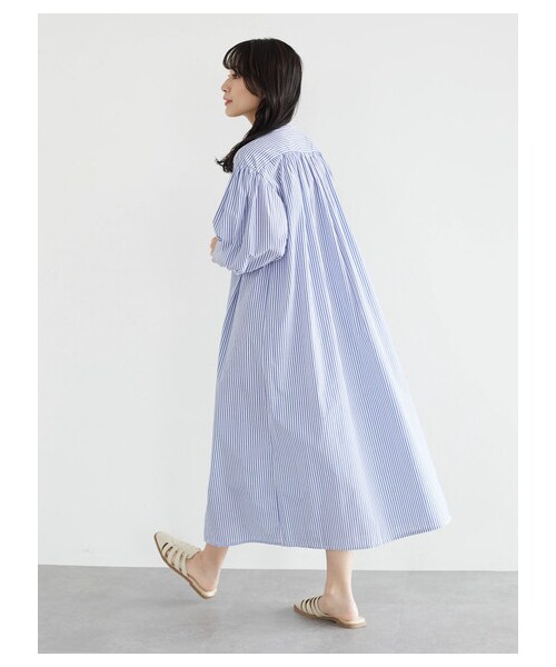 Green　Parks（グリーンパークス）の「・ELENCARE DUE ストライプシャツワンピース（ワンピース/ドレス・ブラック/ベージュ/グリーン/ブルー・F）」の4枚目の写真