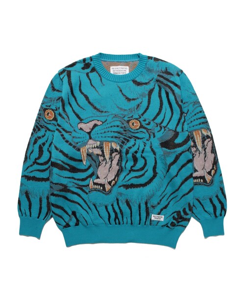 トップス WACKO MARIA TIMLEHI KNIT JAQUARD SWEATER Wacko Maria - Tim Lehi Tiger Cotton-Jacquard Sweater - Black Wacko