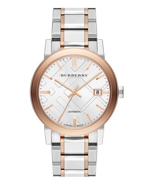 BURBERRY（バーバリー）の「Burberry Check Stamped Automatic Bracelet Watch, 38mm（アナログ腕時計・レディース・Silver/ Rose Gold）」の2枚目の写真