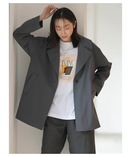 Green　Parks（グリーンパークス）の「Big テーラードジャケット（ジャケット/アウター・ダークグレー/ベージュ・F）」の4枚目の写真