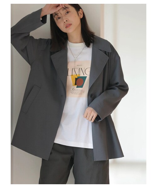 Green　Parks（グリーンパークス）の「Big テーラードジャケット（ジャケット/アウター・ダークグレー/ベージュ・F）」の17枚目の写真