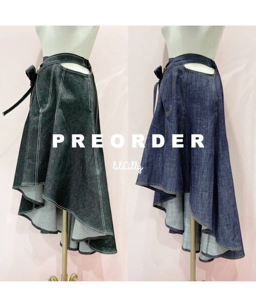 lilLilly（リルリリー）の「デザインベルトデニムスカート（スカート・レディース・INDIGO/BLACK）」の2枚目の写真