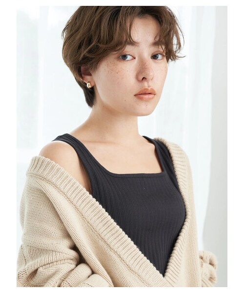 earth music&ecology（アースミュージックアンドエコロジー）の「ランダムリブ2wayタンクトップ（トップス・オフホワイト/ライトグレー/ブラック/ライトベージュ・S/M）」の2枚目の写真