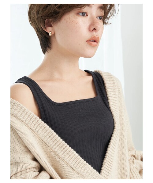 earth music&ecology（アースミュージックアンドエコロジー）の「ランダムリブ2wayタンクトップ（トップス・オフホワイト/ライトグレー/ブラック/ライトベージュ・S/M）」の21枚目の写真